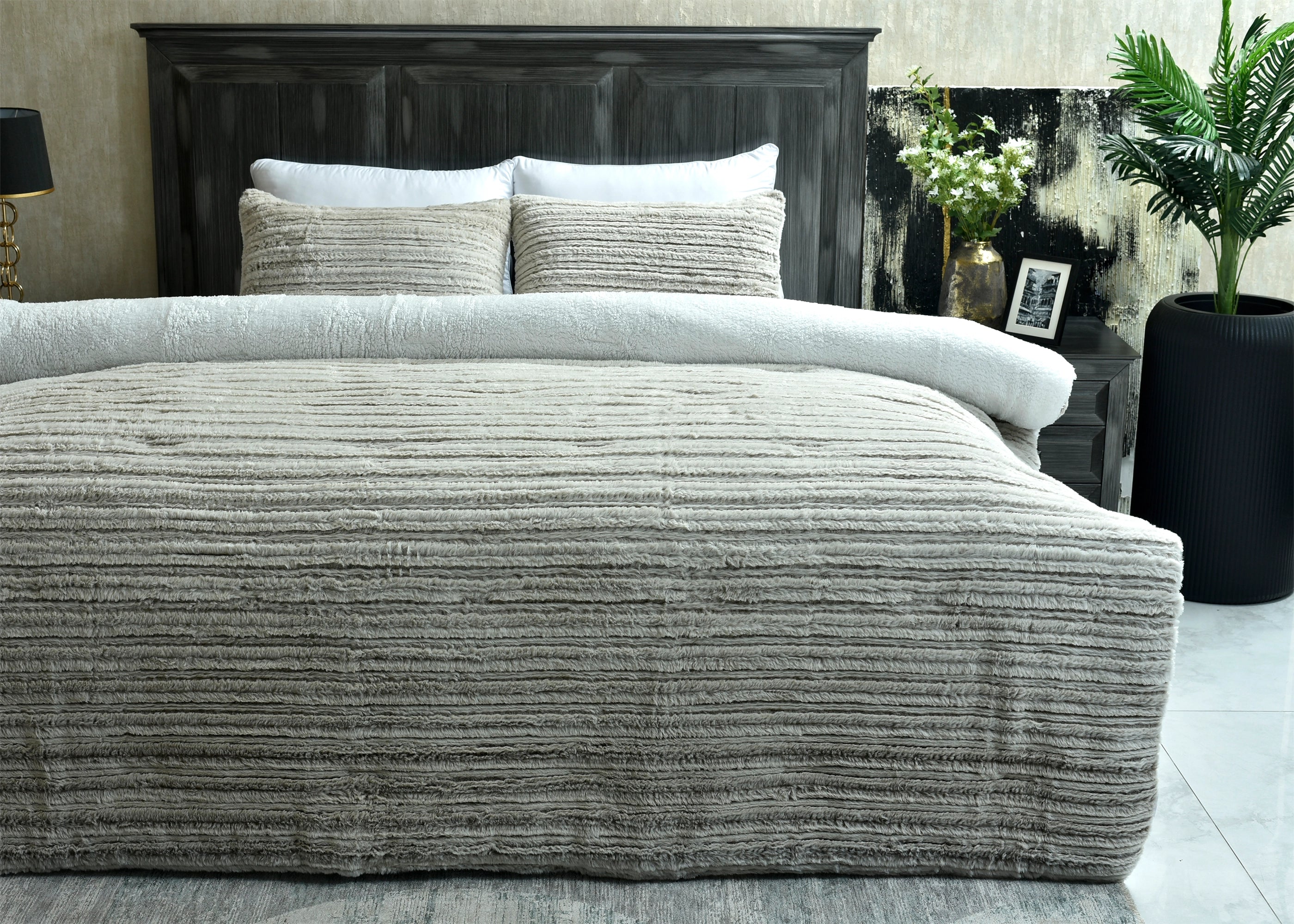 3 PCS BRUSHING RABBIT FUR COMFORTER-26 SET TAN