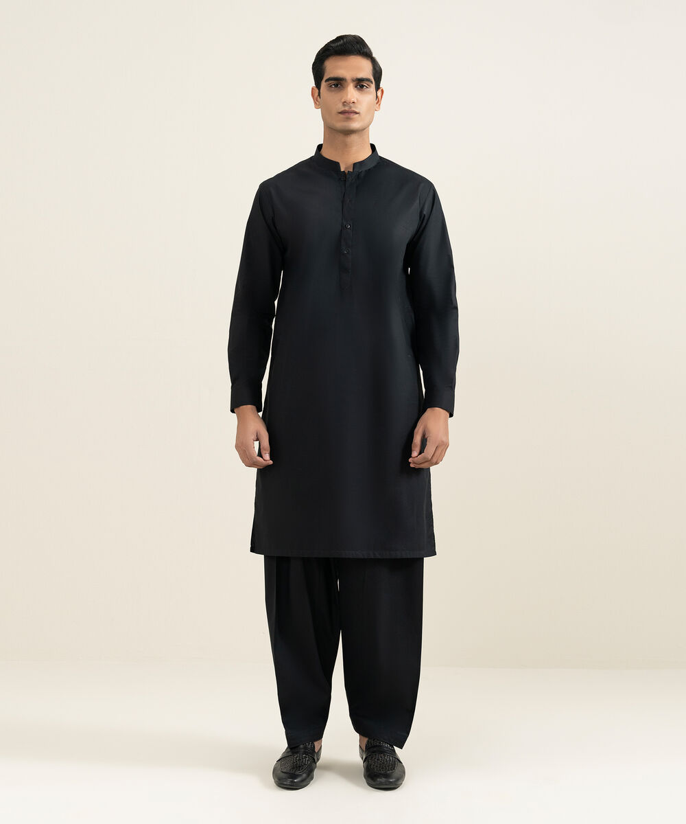 Men's Stitched Black Kurta Shalwar view 1